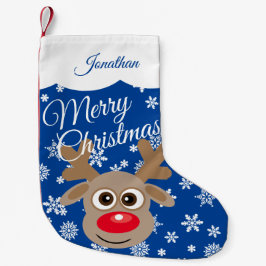 Niedlicher Weihnachtsmann Reindeer Blauer Name Kleiner Weihnachtsstrumpf