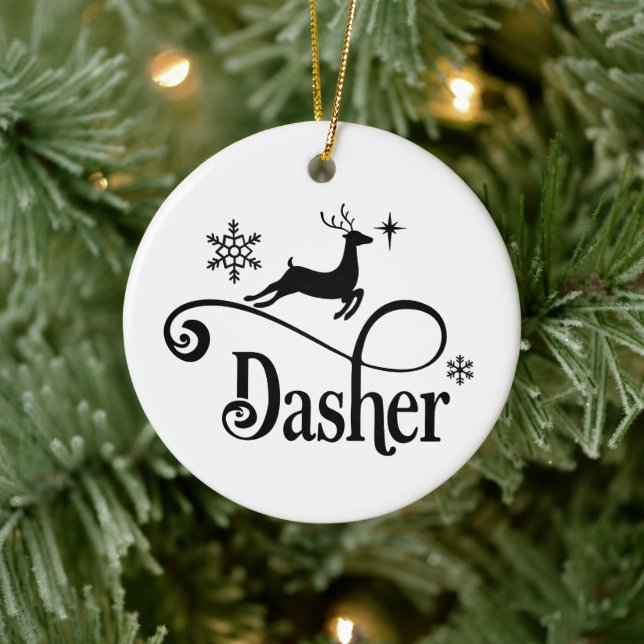 Niedlicher Weihnachtsmann-Reindeer-Name Dasher Wei Keramik Ornament (Baum)