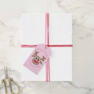 Niedlicher Weihnachtsmann Reindeer Pink Script Nam Geschenkanhänger