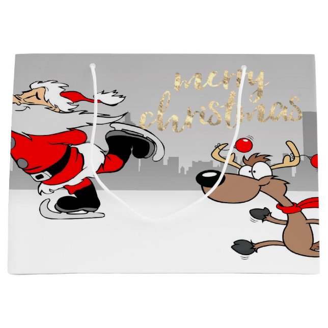 Niedlicher Weihnachtsmann, Rentier Große Geschenktüte (Vorderseite)
