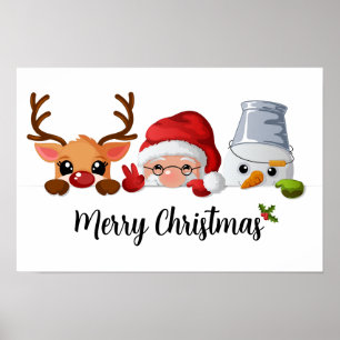 Niedlicher Weihnachtsmann, Rentier & Snowman Poster