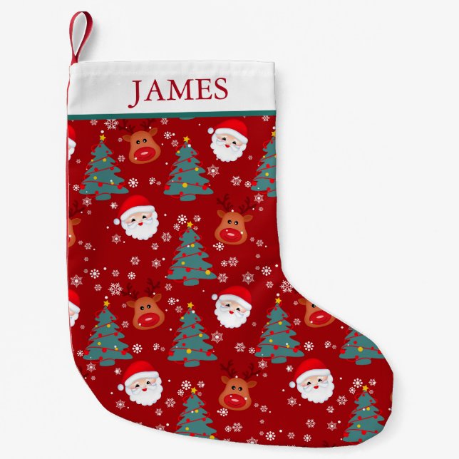 Niedlicher Weihnachtsmann-Rentiere Personalisierte Kleiner Weihnachtsstrumpf (Vorderseite)