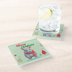 Niedlicher Weihnachtsmann Rhino Olivenweg Glasuntersetzer
