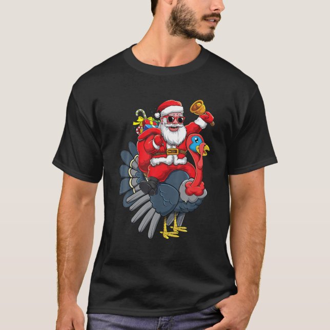 Niedlicher Weihnachtsmann Riding Türkei Erntedank  T-Shirt (Vorderseite)