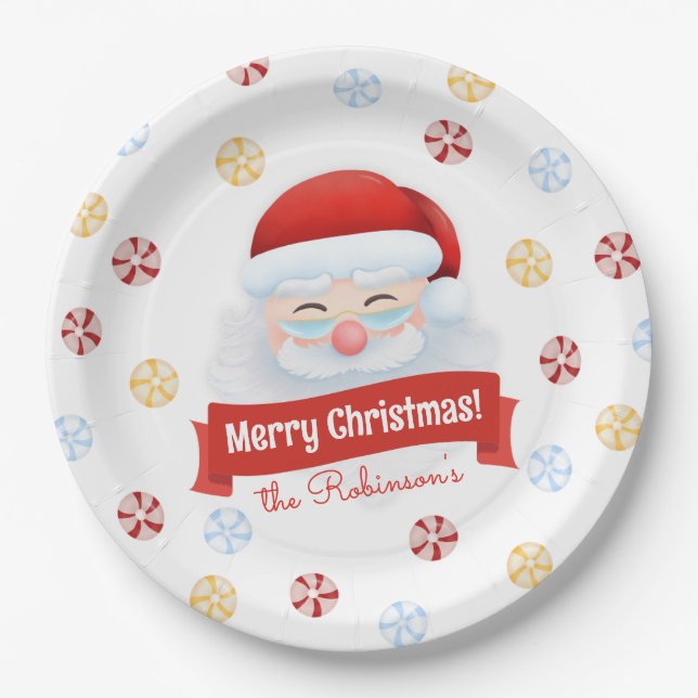 Niedlicher Weihnachtsmann Roter Name Weihnachtsfei Pappteller (Vorderseite)