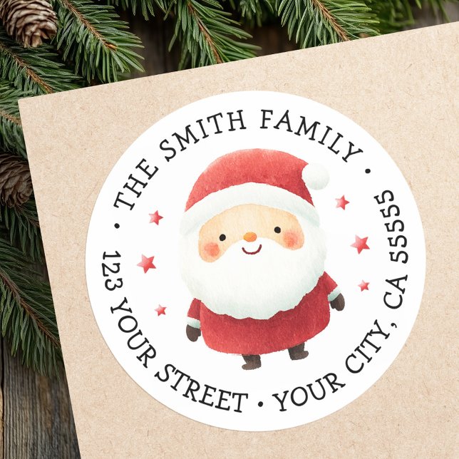 Niedlicher Weihnachtsmann-Rücksendeadressen-Aufkle Runder Aufkleber (Cute Santa Claus Christmas return address labels)