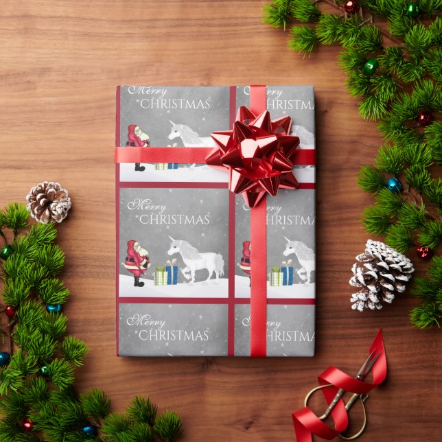 Niedlicher Weihnachtsmann und Einhorn Frohe Weihna Geschenkpapier (Feiertagsgeschenk)