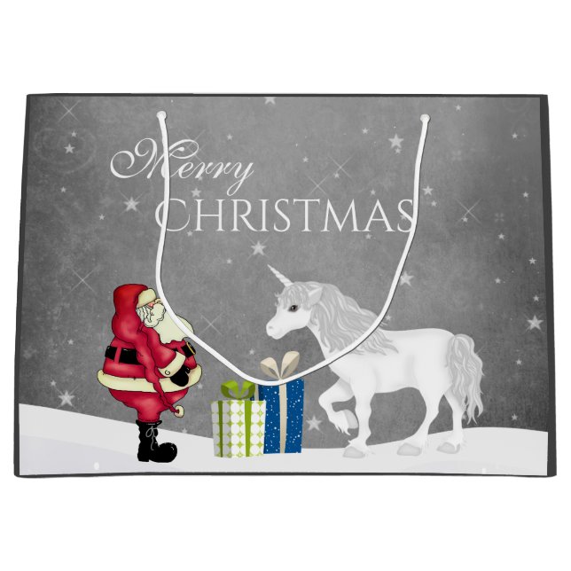 Niedlicher Weihnachtsmann und Einhorn Frohe Weihna Große Geschenktüte (Vorderseite)