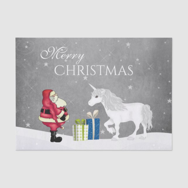 Niedlicher Weihnachtsmann und Einhorn Frohe Weihna Seidenpapier (Vorderseite)