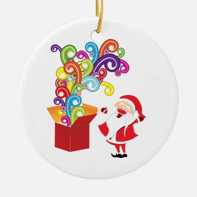 Niedlicher Weihnachtsmann und Geschenkboxen Weihna Keramikornament (Vorne)