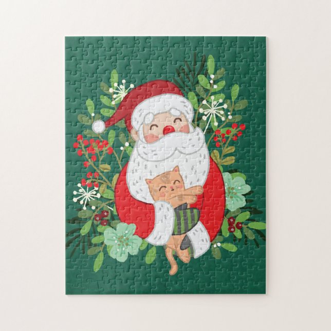 Niedlicher Weihnachtsmann und Katze (Vertikal)
