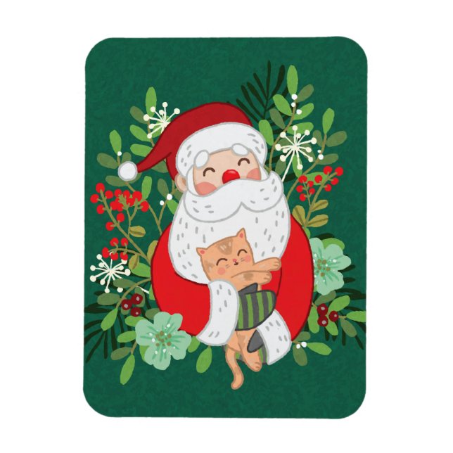 Niedlicher Weihnachtsmann und Katze Magnet (Vertikal)
