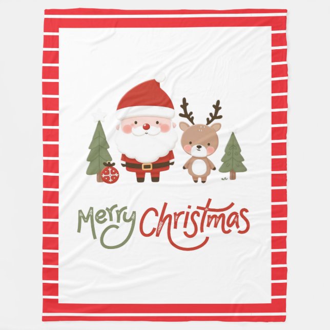 Niedlicher Weihnachtsmann und Reindeer Fleecedecke (Vorderseite)