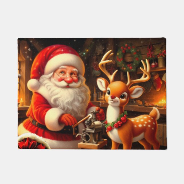 Niedlicher Weihnachtsmann und Reindeer Fußmatte (Vorderseite)