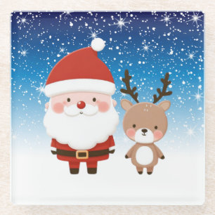 Niedlicher Weihnachtsmann und Reindeer Glasuntersetzer