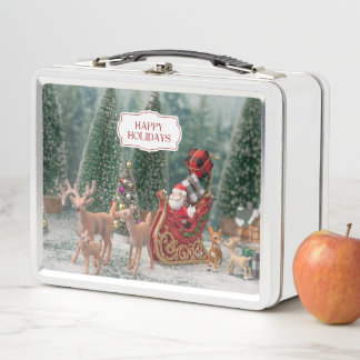 Niedlicher Weihnachtsmann und Reindeer Metall Brotdose