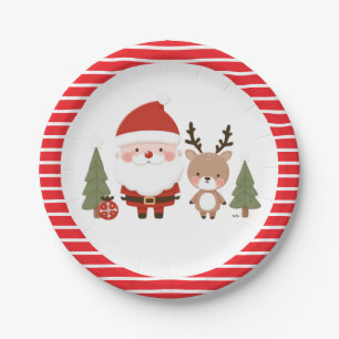Niedlicher Weihnachtsmann und Reindeer Pappteller