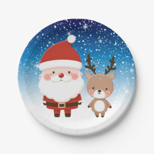 Niedlicher Weihnachtsmann und Reindeer Pappteller