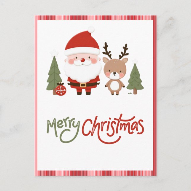 Niedlicher Weihnachtsmann und Reindeer Postkarte (Vorderseite)