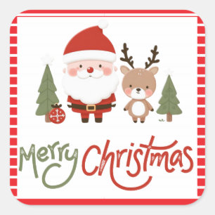 Niedlicher Weihnachtsmann und Reindeer Quadratischer Aufkleber