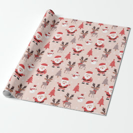Niedlicher Weihnachtsmann und Reindeh - Rosa Weihn Geschenkpapier