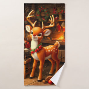 Niedlicher Weihnachtsmann und Rentier Badehandtuch