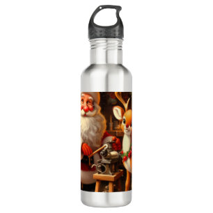 Niedlicher Weihnachtsmann und Rentier Edelstahlflasche