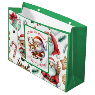 Niedlicher Weihnachtsmann und Rentier Personalisie Große Geschenktüte