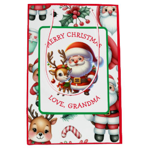Niedlicher Weihnachtsmann und Rentier Personalisie Mittlere Geschenktüte