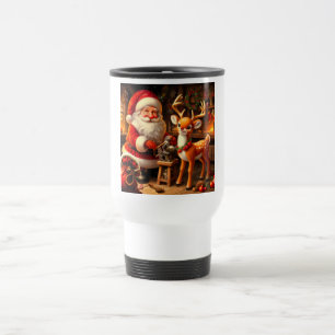 Niedlicher Weihnachtsmann und Rentier Reisebecher