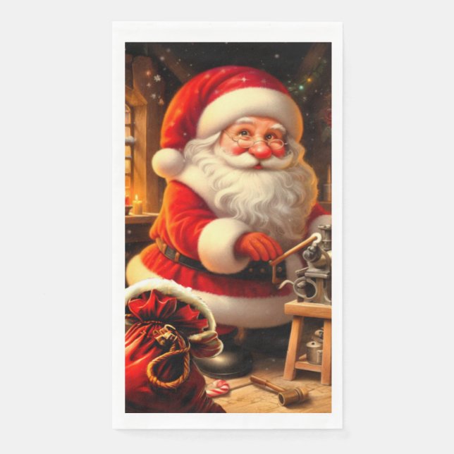 Niedlicher Weihnachtsmann und Rentier Serviette (Vorderseite)