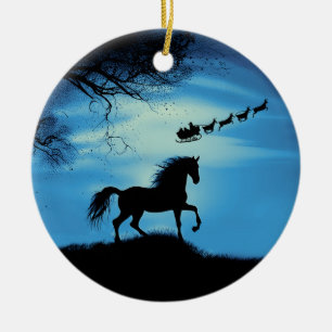 Niedlicher Weihnachtsmann und Rentier Sleigh Weihn Keramik Ornament
