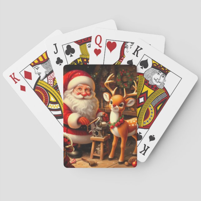 Niedlicher Weihnachtsmann und Rentier Spielkarten (Rückseite)