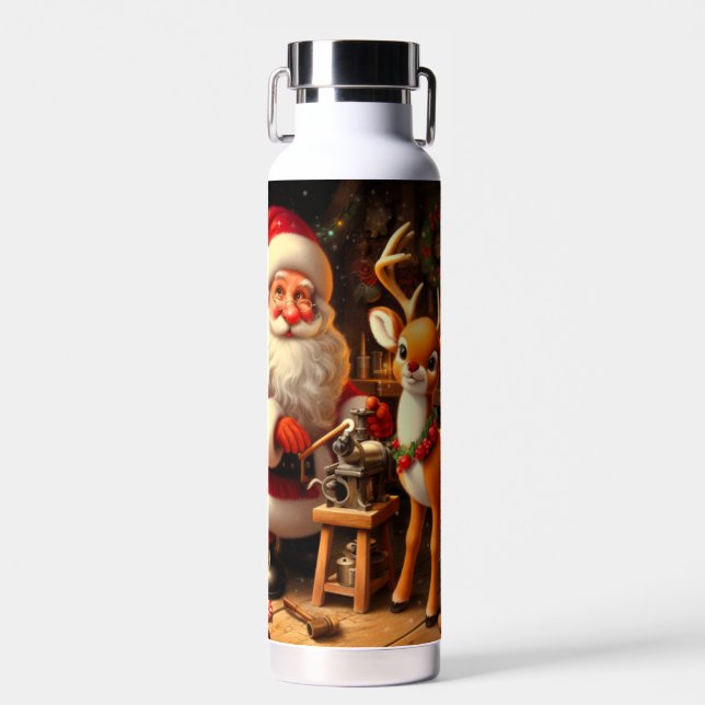 Niedlicher Weihnachtsmann und Rentier Trinkflasche (Vorne)