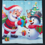 Niedlicher Weihnachtsmann und Schneemann Duschvorhang<br><div class="desc">klassisch</div>