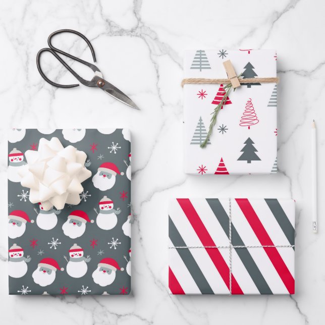 Niedlicher Weihnachtsmann und Schneemann Geschenkpapier Set (Vorderseite)