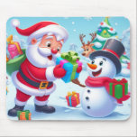 Niedlicher Weihnachtsmann und Schneemann Mousepad<br><div class="desc">klassisch</div>