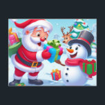 Niedlicher Weihnachtsmann und Schneemann Postkarte<br><div class="desc">klassisch</div>