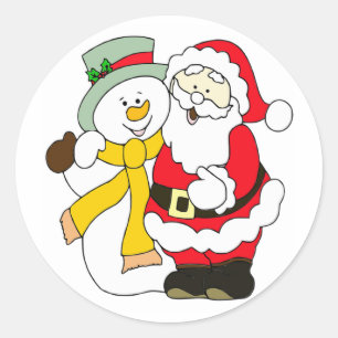 Niedlicher Weihnachtsmann und Schneemann Runder Aufkleber