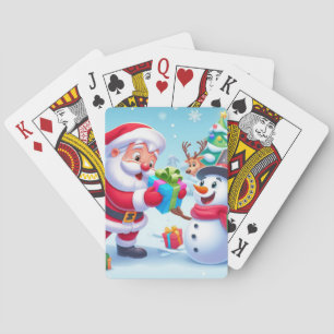 Niedlicher Weihnachtsmann und Schneemann Spielkarten
