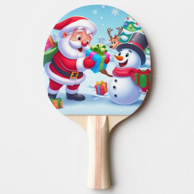 Niedlicher Weihnachtsmann und Schneemann Tischtennis Schläger (Vorderseite)