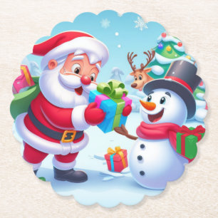 Niedlicher Weihnachtsmann und Schneemann Untersetzer