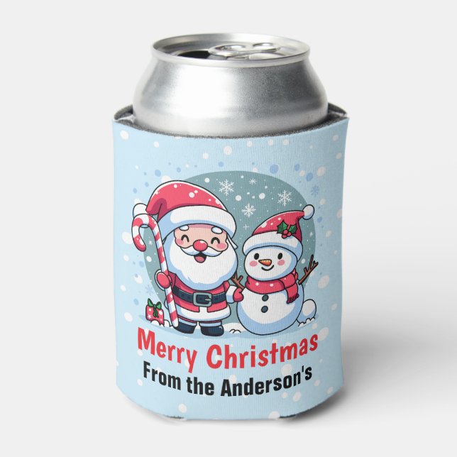 Niedlicher Weihnachtsmann und Schneemann Weihnacht Dosenkühler (Kanne Vorderseite)