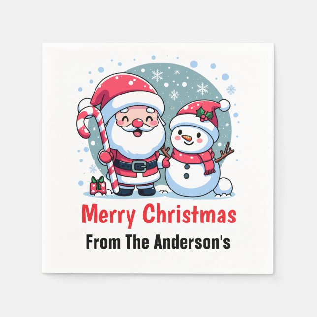 Niedlicher Weihnachtsmann und Schneemann Weihnacht Serviette (Vorderseite)