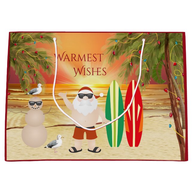 Niedlicher Weihnachtsmann und Surfbretter Strand W Große Geschenktüte (Vorderseite)