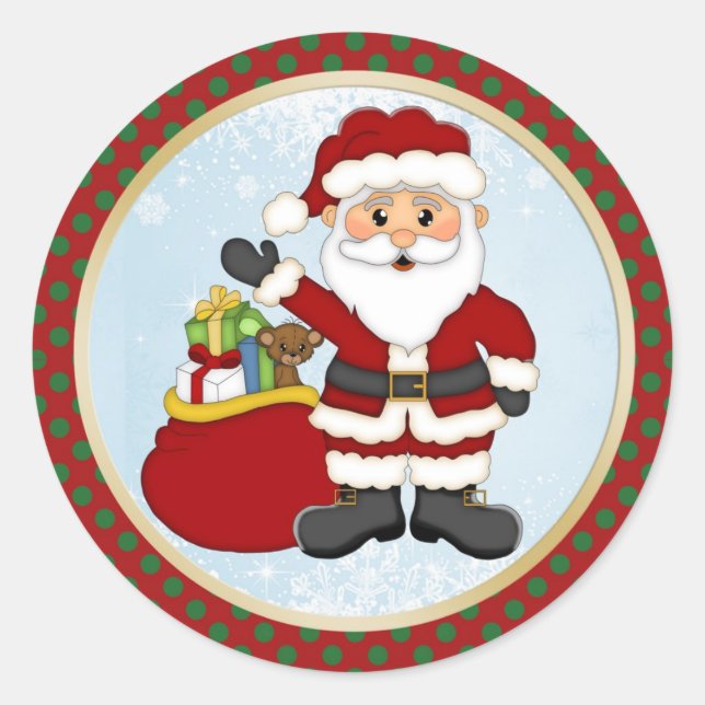 Niedlicher Weihnachtsmann und Weihnachten Runder Aufkleber (Vorderseite)
