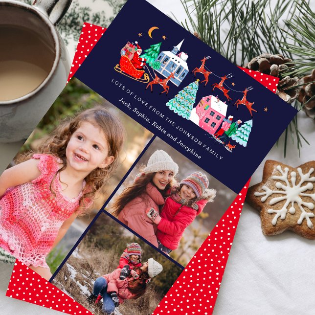 Niedlicher Weihnachtsmann Weihnachten 3 Fotos (Cute Santa Vintage Christmas 3 Photos Holiday Card)