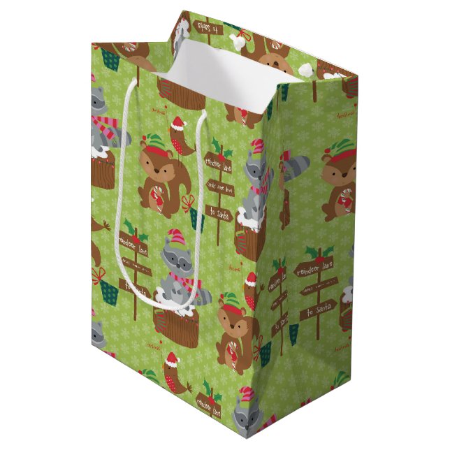 Niedlicher Weihnachtsmarsch und Eichhörnchen & Sch Mittlere Geschenktüte (Vorderseite Schrägansicht)