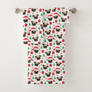 Niedlicher WeihnachtsMops Badhandtuch Set