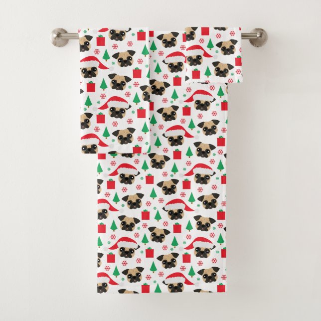 Niedlicher WeihnachtsMops Badhandtuch Set (Insitu)